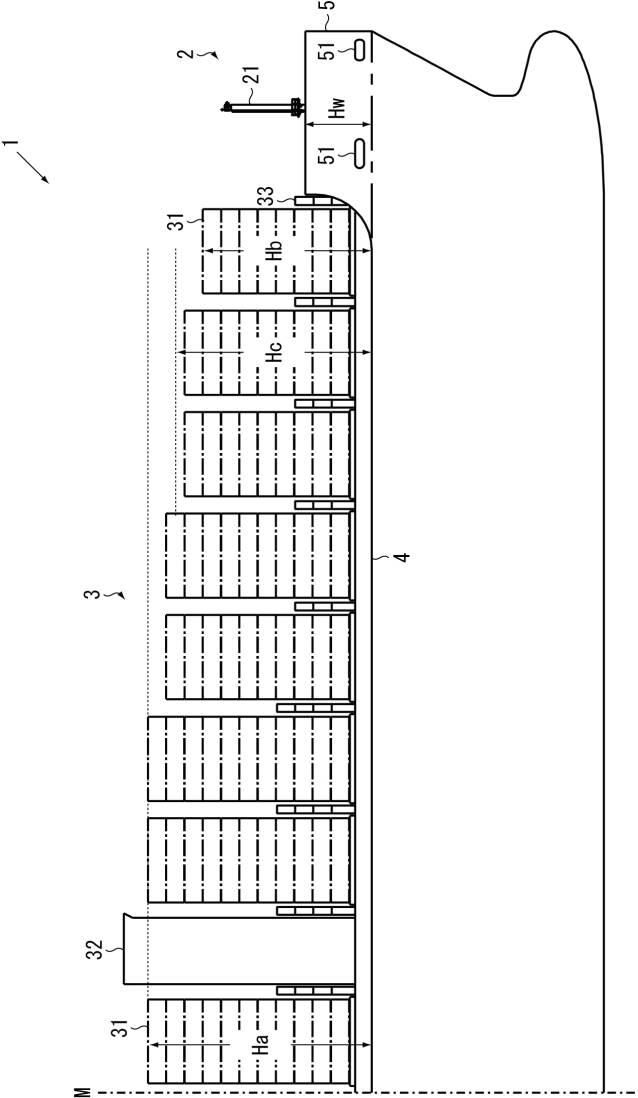 6892954-コンテナ船の船首構造、コンテナ船及びコンテナ船の船首構造の設計方法 図000004