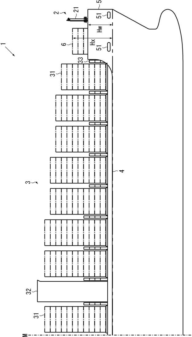 6892954-コンテナ船の船首構造、コンテナ船及びコンテナ船の船首構造の設計方法 図000008