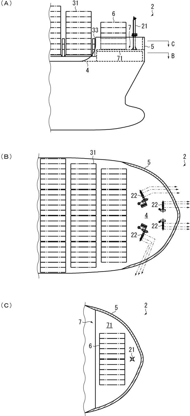 6892954-コンテナ船の船首構造、コンテナ船及びコンテナ船の船首構造の設計方法 図000009