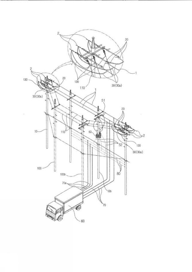 2020504593-絶縁活線張線器とバイパスジャンパーケーブルを用いて電柱径間内電線を分離して死線状態で区間内作業を行う無停電配電工法 図000020